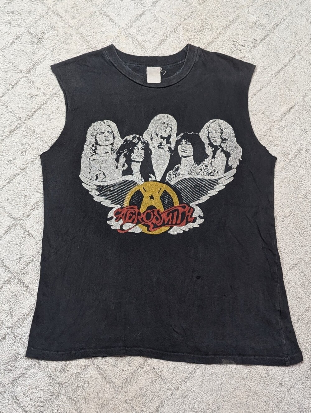 Madeworn Top Womens M Black Faded Aerosmith Front Back Graphic Rocker Tank